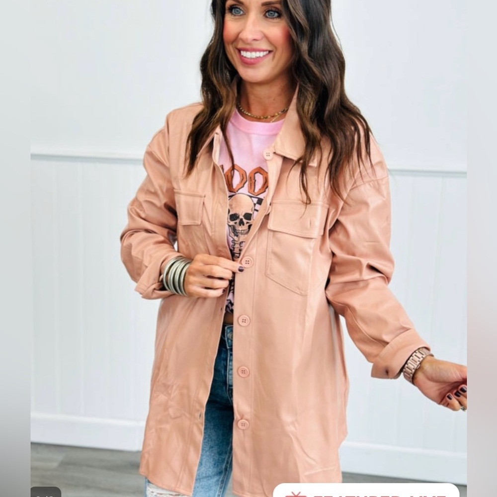 KORI blush faux leather button up shirt or jacket